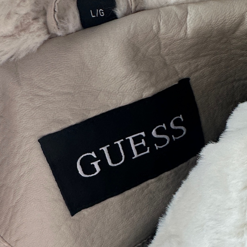 Guess Cream Leather Jacket with Faux Fur Collar - Picture 2 of 4
